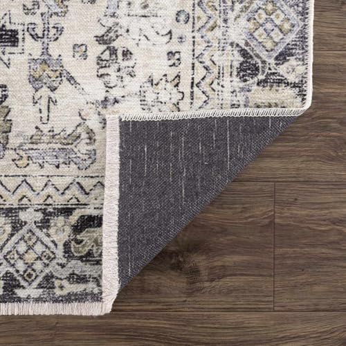 Hauteloom Wentworth Bohemian Vintage Medallion Area Rug - Farmhouse Oriental Carpet for Living Room, Bedroom - Machine Washable- Gold, Arctic Blue, Black - 6'7" x 9' - color: Gold, Arctic Blue, Black / Ariane, size: 6'7" x 9' (Rectangular)