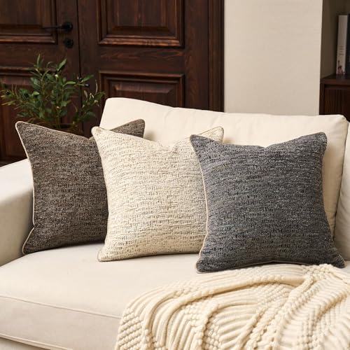 Yangest Chenille Pillow Cover 18 x18 Inches, Thick Textured Square Throw Pillow Cover Farmhouse Modern Soft Accent Couch Neutral Pillow Cover for Living Room Bedroom, Beige - color: Beige, size: 18" x 18" (Pack of 1)