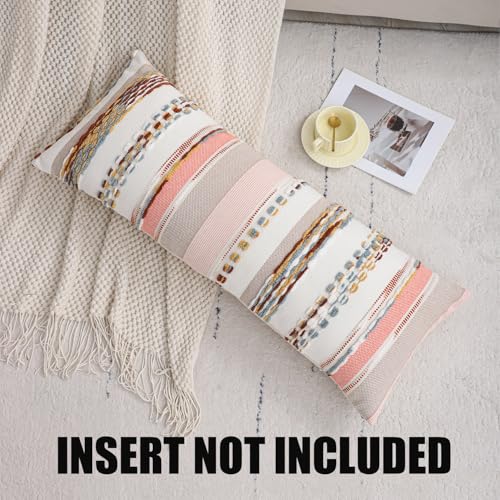 Boho Lumbar Throw Pillow Cover 14x36 Long Body Lumbar Decorative Pillow Case Accent Chenille Striped Pillowcase Farmhouse Cushion Case for Home Decor Orange (1 Piece) - color: Orange Stripe, size: 36" x 14" (Pack of 1)