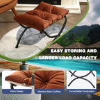 15" Foldable Foot Stool Ottoman with Metal Frame - Washable Brown Upholstered Indoor/Outdoor Footrest for Living Room, Bedroom, Patio - Space-Saving Compact Design - color: Brown
