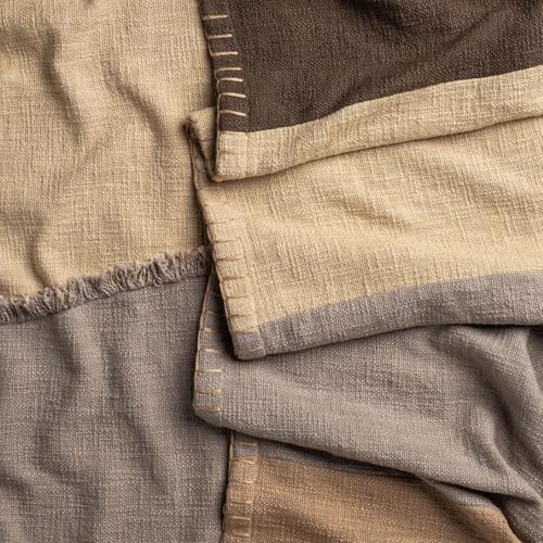 Calm Stitchscape Fringe Throw Blanket 55x60, Beige Cotton Decorative Sofa and Bed Blanket with Fringe Detail, Lightweight All-Season Throw, Handwoven in India, Oeko-TEX Certified - color: Multicolor, size: Throw (55" x 60")