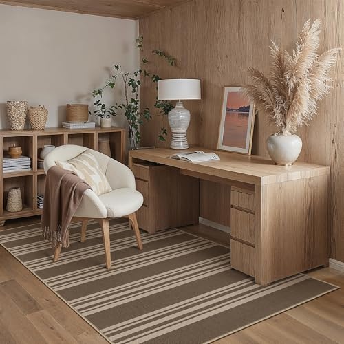 PureCozy Striped Easy Jute Rug 3x5 Brown Entryway Carpet Washable Non Slip Office Door Mat Farmhouse Neutral Non Shedding Small Indoor Outdoor Rug for Bathroom Kitchen Bedroom Living Room - color: Brown/Striped, size: 3' x 5' (Rectangular)