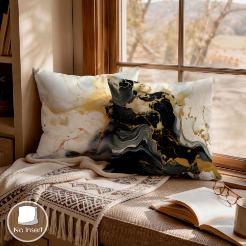 OBSEDE Black Gold Marble Throw Pillow Covers 18x18 Set of 4, Farmhouse Decor for Home Couch Sofa Living Room, Rustic Floral Decorative Cushion Cases - color: Black Gold Marble