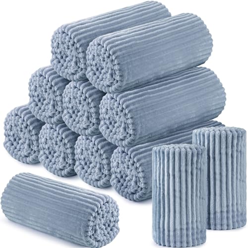 Buryeah 12 Pcs Flannel Throw Blanket Bulk 50 x 60 in Sleepover Blanket Outdoor Wedding Throw Lightweight, Oeko-tex Standard 100 Certified for Sofa Homeless Gifts (Dusty Blue) - color: Dusty Blue