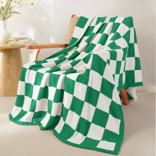 Whale Flotilla Checkered Knit Throw Blanket, Ultra Soft Warm Reversible Cozy Decorative Blankets for Couch Sofa and Bed, 50x60 Inch, Green - color: Green Checker, size: 50x60 Inch