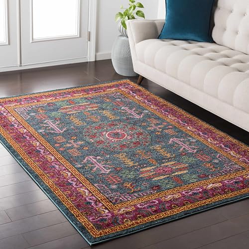 Hauteloom Hadrian Bohemian Southwestern Colorful Area Rug - Traditional Tribal Aztec Carpet for Living Room, Bedroom, Dining Room - Pink, Magenta, Green, Orange, Purple - 2' x 2'11" - color: Teal, Aqua, Navy / Cleveland, size: 1'11" x 2'11" (Rectangular)