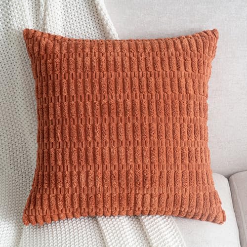 Pack of 2 Burnt Orange Corduroy Decorative Pillow Covers 16x16 Inch Soft Boho Striped Throw Pillow Covers Modern Farmhouse Home Decor for Summer Sofa Living Room Couch Bed - color: Burnt Orange, size: 16" x 16" (Pack of 2)