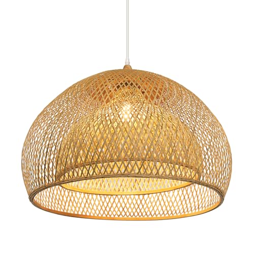 Arturesthome 23.6" Weaving Bamboo Pendant Light for Kitchen Island, Wicker Chandelier, Handmade Woven Hanging Ceiling Light Lampshade for Living Room Bedroom - size: B 23.6"*17.6"