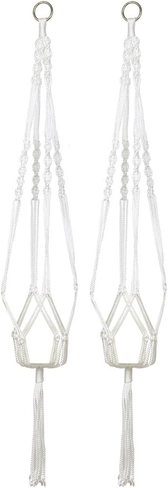 uxcell Nylon Outdoor Indoor Balcony Macrame Plant Hanger Flower Pot Holder Hanging Rope Baskets 2pcs White