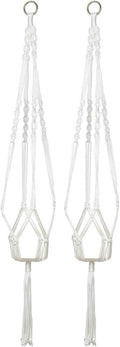 uxcell Nylon Outdoor Indoor Balcony Macrame Plant Hanger Flower Pot Holder Hanging Rope Baskets 2pcs White