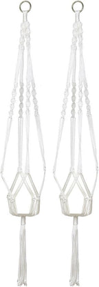 uxcell Nylon Outdoor Indoor Balcony Macrame Plant Hanger Flower Pot Holder Hanging Rope Baskets 2pcs White