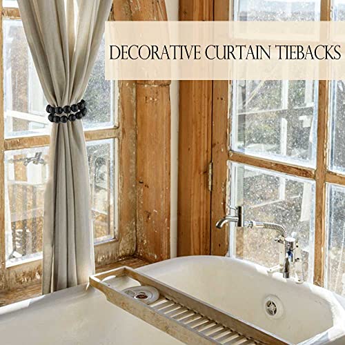 Black Curtain Tiebacks Magnetic 2 Pack: Strong Magnets Closure, Wood Bead Curtain Tiebacks Holders, Drapery Tie Backs Magnetic Curtain Holdbacks for Boho Farmhouse Home Office Room Nursery Decor - color: Black