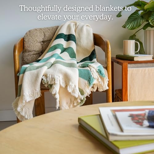 Laurel Ridge Striped Afghan Throw Blanket | Thick & Cozy | Cotton USA Made (73x48) - color: Laurel Ridge