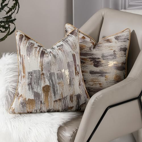 Abstract Throw Pillow Covers 18x18 inch Set of 2 Gold Khaki Jacquard Pillow Cases Modern Decorative Cushion Covers for Sofa Couch Bed - color: Jacquard 11