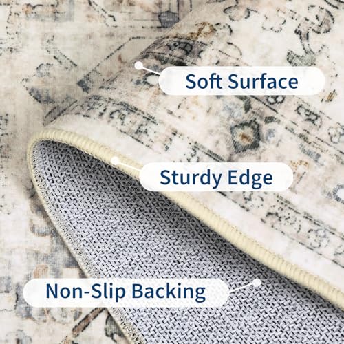 GarveeHome Washable Area Rug 2x3 Entryway Rug Vintage Distressed Small Rugs Floral Doormat Non Slip Low Pile Throw Carpet for Bedroom Kitchen Laundry Beige - color: Beige, size: 2' x 3' (Rectangular)
