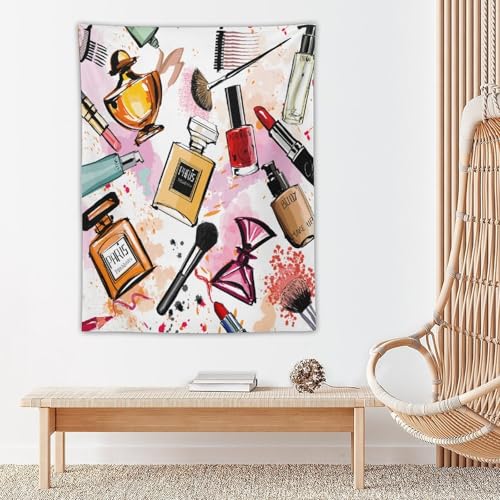 Fashion Girl Tapestries Cosmetic Perfume Bag Lipstick Pink Tapestry Girly Makeup Tapestry Wall Hanging Modern Trendy Aesthetic Wall Art Decor for Kids Teen Women Decor 30"x40" - color: Makeup-1, size: 40"L x 30"W
