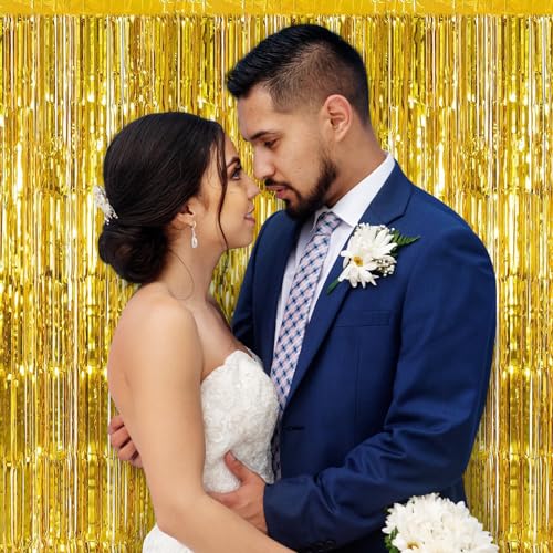 30 Pack Gold Foil Fringe Curtain Backdrop, 3.3x8.2 Feet Metallic Tinsel Streamer Curtains Photo Booth Props for Birthday/Wedding/Graduation/Baby Shower/Christmas/New Year/Disco Party Decorations - color: Gold