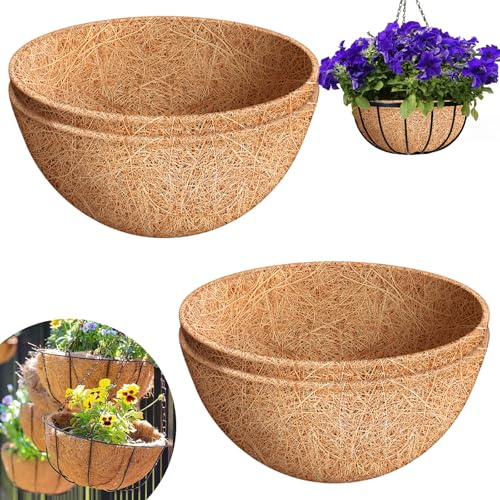 Riare 4 Pack 18 Inch Round Coco Liners Replacement, 100% Natural Coconut Coir Liners for Hanging Baskets, Garden Flower Vegetables Planter Pot, Window Box, Fence, Decks - size: 18inch
