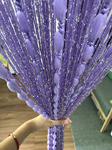 Door String Curtain Flat Silver Ribbon Thread with Shaggy Tassel Room Divider, 39’’x79’’ (Purple-style2) - color: Purple-style2