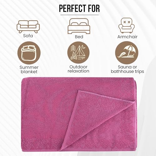 100% Cotton Throw Blanket for Couch Sofa or Bed All Season Terry Blankets & Throws, Lightweight & Breathable Cotton Blanket, Picnic Rug, Terry Bed Sheet (Peony) - color: Peony