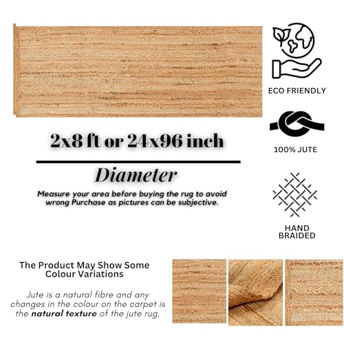 Hand Woven Jute Area Rug - 2' x 8' Feet - Rustic Beige Reversible Rectangular Rugs for Bedroom, Kitchen, Living Room - Vintage Natural Braided Entry Floor Décor Boho Jute Rug 24 X96 Inches - color: Natural, size: 2' x 8' (Rectangular)