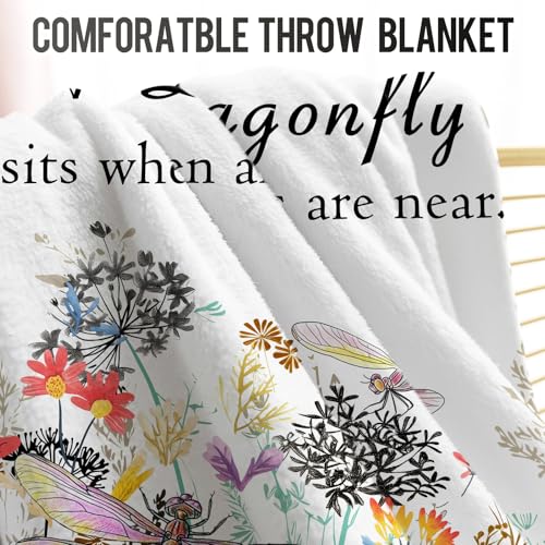 Levens Dragonfly Blanket Gifts for Girls Women, 50"x60" Dragonfly Floral Throw Blankets Soft Cozy Flannel Lightweight Blanket Decor for Couch Sofa Bed Birthday for Dragonflies Lovers - color: Dragonfly Floral Flower White, size: 50"x60"