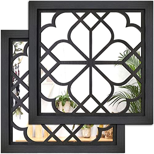 Wocred 2 PCS Square Wall Mirror,Gorgeous Rustic Farmhouse Accent Mirror,Black Entry Mirror for Bathroom Renovation,Bedrooms,Living Rooms and More(12”x12”) - color: Black, size: 12x12 inch - 2 PCS