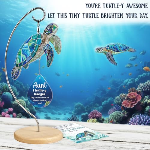Mini Funny Turtle Aunt Auntie Gifts from Niece Nephew - Christmas Birthday Gifts for Aunt Auntie Gift Ideas - I Love You Small Cute Stuff Things - Funny Auntie Gift - Turtle Desk Decor - color: 09 - Aunt Turtle