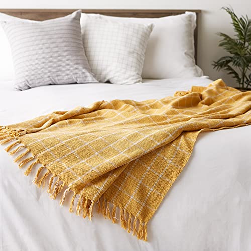 DII Transitional Checked Plaid Woven Throw, 50x60, Honey Gold - color: Honey Gold, size: 50x60"