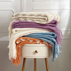BOURINA Fluffy Chenille Knitted Fringe Throw Blanket Lightweight Soft Cozy for Bed Sofa Chair Throw Blankets, Beige 50" x 60" - color: A-beige, size: 50"×60"