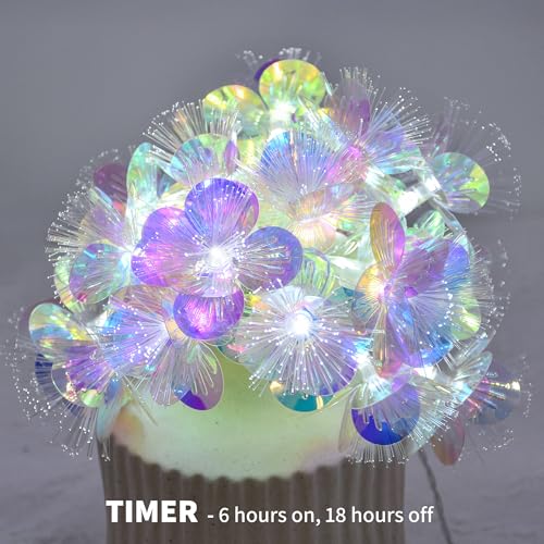 YOLIGHT Fiber Optic Flower String Lights Battery Operated with Timer, 6.5ft 10 LED Flower Garland Lights Fairy Lights for Room Table Wedding Christmas Easter Décor (White) - color: White, size: 6.5ft