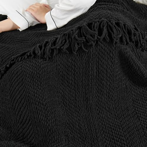 Home Soft Things Black Throw Blanket Knitted Tweed Throw 50'' x 60'', Raven, Super Soft Cozy Warm Comfortable Breathable Throw for Living Room Chair Couch Bed Sofa Bedroom Home Décor - color: Raven, size: 50 in x 60 in