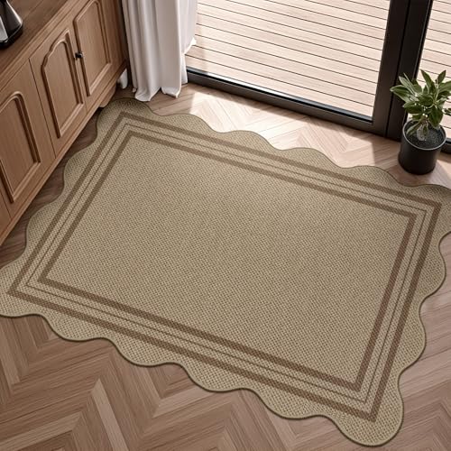 Easy Jute Outdoor Mats for Front Door, 2x3 Small Washable Kitchen Rugs, Farmhouse Brown Throw Rug Non Slip Indoor Outdoor Carpet for Porch Entryway Foyer - color: Brown Geometric, size: 2'x3' (Rectangular)