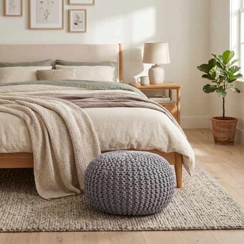 BIRDROCK HOME Round Pouf Ottoman Foot Rest - 18.5”x18.5”x15” Boho Compact Comfortable Soft Cotton Braided Foot Stool with Bean Bag Filling for Living Room, Bedroom, or Nursery (Light Gray) - color: Light Gray