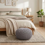BIRDROCK HOME Round Pouf Ottoman Foot Rest - 18.5”x18.5”x15” Boho Compact Comfortable Soft Cotton Braided Foot Stool with Bean Bag Filling for Living Room, Bedroom, or Nursery (Light Gray) - color: Light Gray