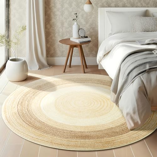 Asrug Imitation Jute Low Pile Round Rug Area Rug Washable Non-Slip Circle Rug Soft Plush Touch Circle Rugs Round for Kitchen Bathroom Living Bedroom Nursery, Carpet 4ft /48 inch/122 cm Brown/Beige - color: Brownbeige, size: 4ft