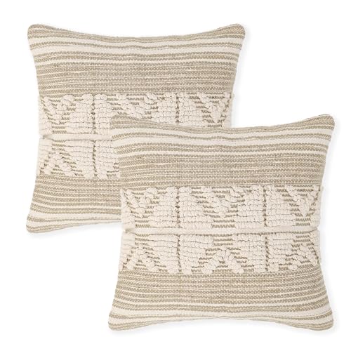 · REDEARTH · Handmade Boho Throw Pillow Covers - Bohemian Chic Farmhouse Style - Accent Woven Indoor and Covered Patio Pillow Cushion Cases for Couch, Bed, Chair, Sofa, Benches – Set of 2-18"x18" - - color: Rustic Elegance Natural, size: 18" x 18" (Pack o