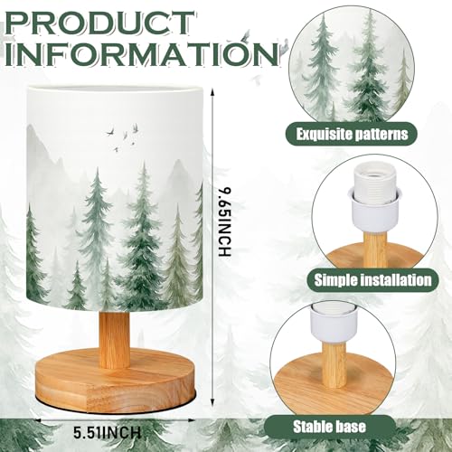 VIHOSE Pine Tree Bedside Table Lamp Forest Table Lamp Vintage Nightstand with Linen Fabric Shade Solid Wood Base Decoration for Kids Living Room Bedroom Desk Dorm - style: Forest