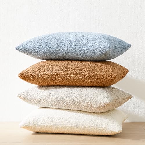 Mixhug Decorative Boucle Throw Pillow Covers, Beige, 12 x 20 Inches, Pack of 2 - Neutral Textured Boho Pillow Covers for Couch and Bed - color: Beige, size: 20" x 12" (Pack of 2)