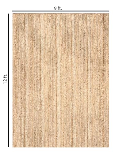 FRELISH DECOR Handwoven Jute Area Rug - 9x12 Feet Natural Yarn - Rustic Vintage Beige Braided Reversible Rectangular Rugs for Bedroom - Kitchen - Living Room - Farmhouse (9' x 12') - color: Natural, size: 9' x 12' (Rectangular)