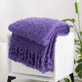 Winter Knit Throw Blanket Fluffy Fuzzy Soft Lightweight Cozy Farmhouse Tassels Chunky Knitted Throws for Couch Sofa Bed (Purple, 60"x80") - color: Purple, size: 60"x80"