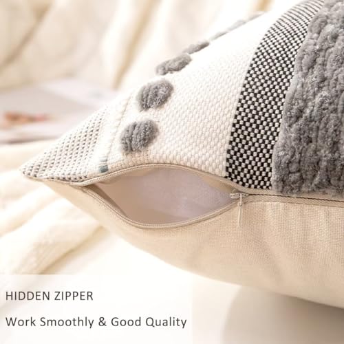 Boho Throw Pillow Covers 18x18 Set of 2 Farmhouse Decorative Cushion Case Striped Square Pillows Cover Chenille Pillow Cases Accent Neutral Pillowcase for Sofa Couch Bed,Gray - color: Gray Stripe