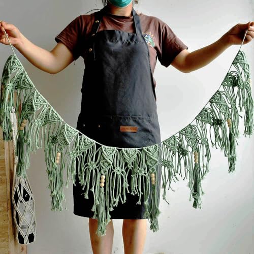 Boho Garland Banner, Macrame Hanging Fringe Tassel, Tassel Hanging decoation, Chic Handmade Boho Tassel for Home/Doorway/Window/Wedding etc Decoration Length X Highth 44"X12" (Green) - color: Green