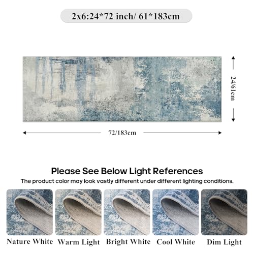 Rug Runners Abstract 2x6 - Washable Hallway Runner Rugs Non Slip Kitchen Carpet Low Pile Soft Indoor Floor Mat Front Door for Bedroom Entryway Laundry 2x6 Blue - color: Blue, size: 2' x 6' (Rectangular)