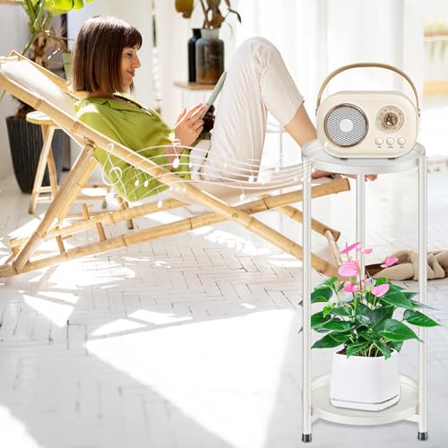 2 Tier Metal Plant Stand Rack Indoor Outdoor Flower Pot Shelf, 26.7in Tall Rustproof Round Planter Display Storage Rack, Heavy Duty Potted Holder for Home Garden Patio Bathroom Living Room (white) - color: 2 Tier white