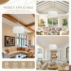23 inch White 5 Light Rattan Chandelier Rattan Farmhouse Light Fixture Woven Pendant Lights Fabric Shade Boho Chandelier for Kitchen Dinning Room - color: 23"-White-Drum