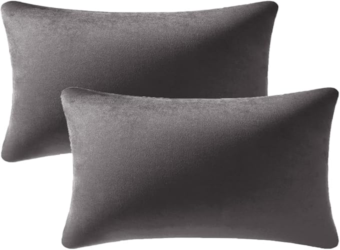 Lumbar Pillow Covers 12x20 Dark-Grey: Pack of 2 Cozy Soft Velvet Rectangular Modern Luxury Decorative Throw Pillow Cases for Sofa Couch Living Room Bed Home Decor