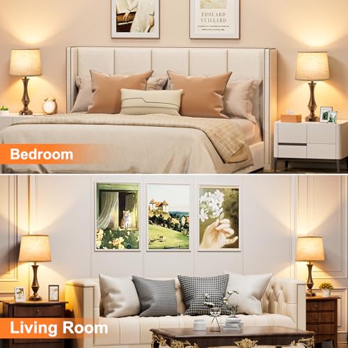 Seealle Upgraded Touch Lamps for Night Stands Set of 2 - Bedside Lamps with USB C+A, 3 Way Dimmable for Bedroom Living Room End Tables Office (Beige& Brown) - color: J. Beige Shade & Brown Base, size: Medium（22 In）