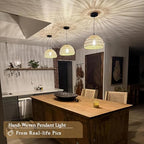 2 Pack Hemp Rope Woven Pendant Light Woven Light Fixture Boho Chandelier Light Fixture Wicker Pendant Lights Rattan Dome Wicker Chandelier for Dining Room Kitchen Island (Bulb Incl. - color: 12.2" Natural 2-Pack