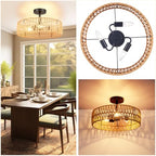 Hamilyeah Boho Woven Flush Mount Ceiling Light Fixture, 16 inch Rattan Light Fixture Ceiling Mount for Living Room, Bedroom, Kitchen - color: Black 16INCH Semi Ceiling Light